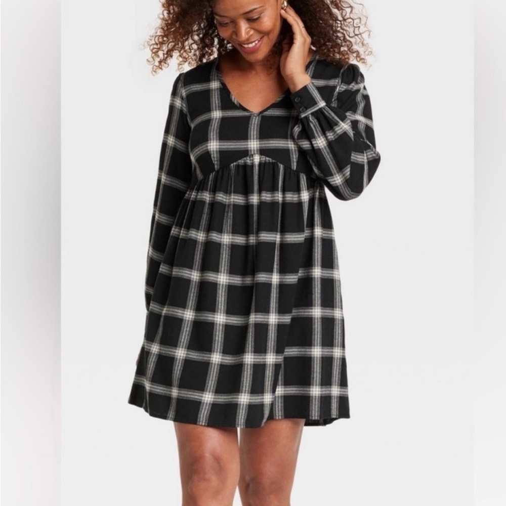 Knox Rose Women's Black Plaid Babydoll Dress Size XS
